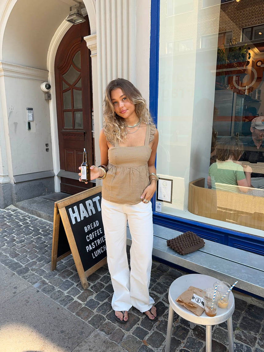 Noor top i hørblanding - Mørk beige