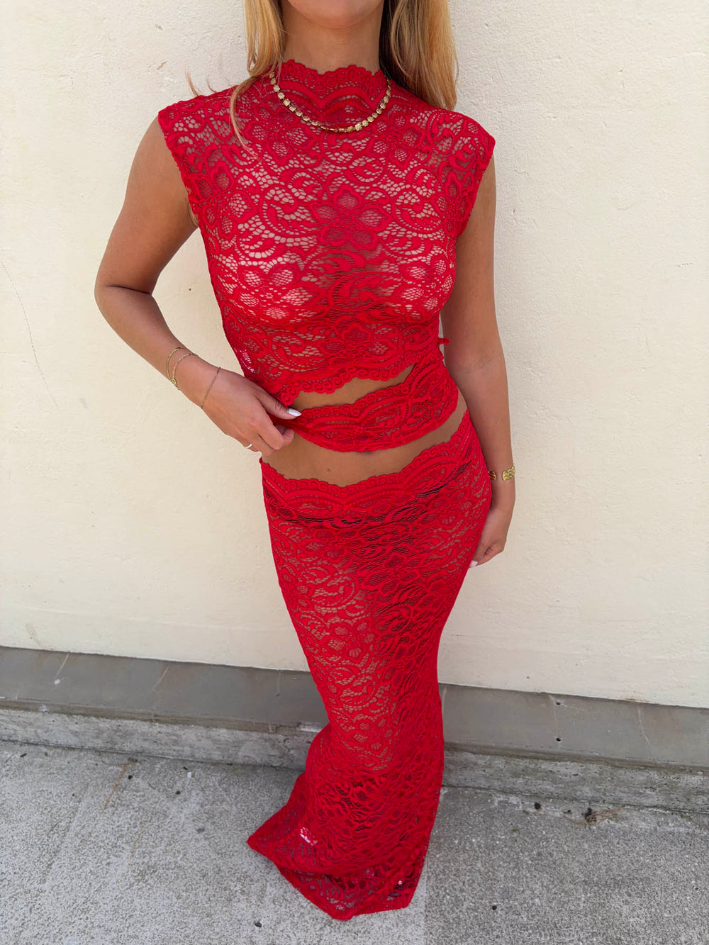 Marisol nederdel i blonde - Rød