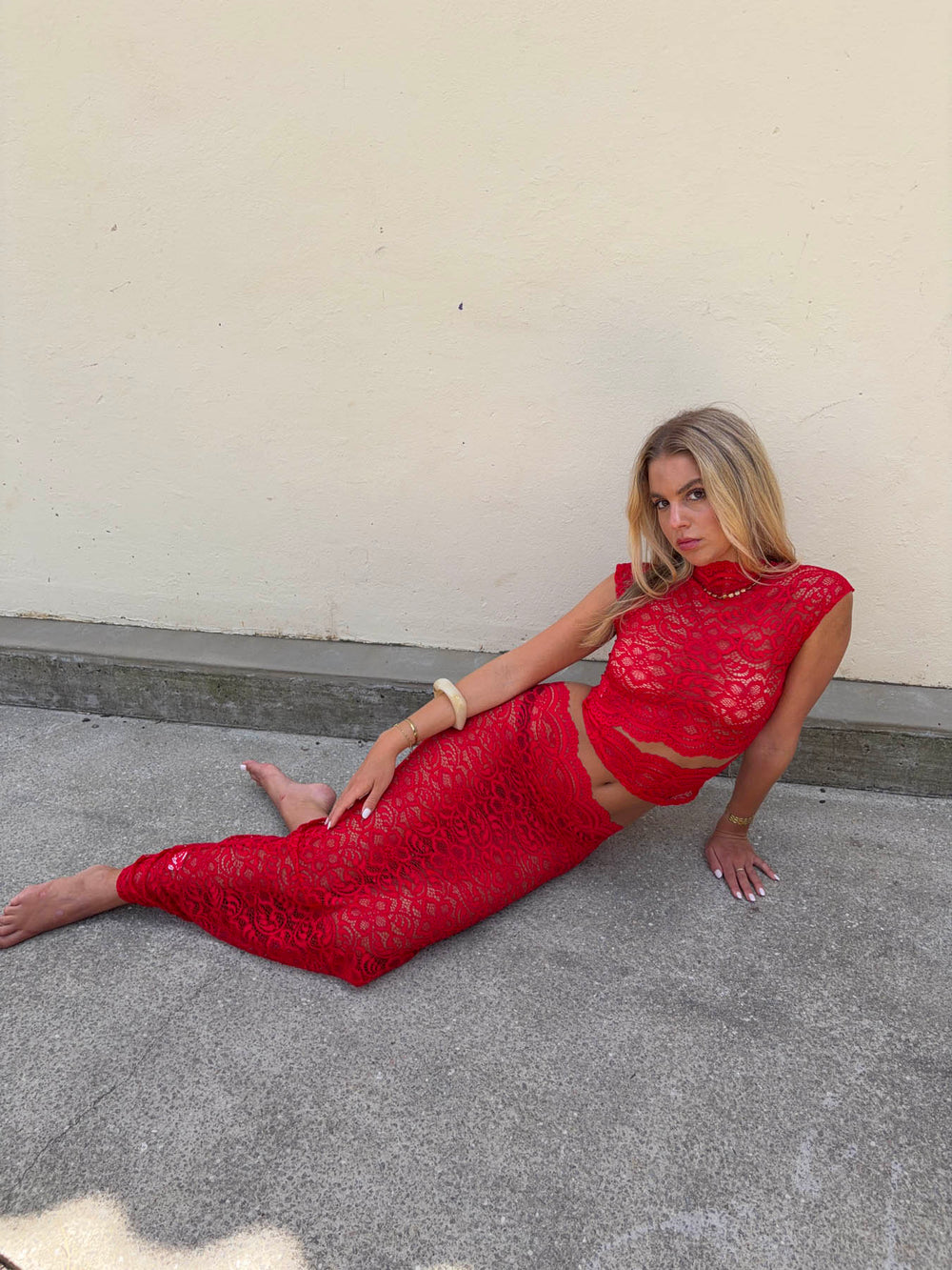 Marisol nederdel i blonde - Rød
