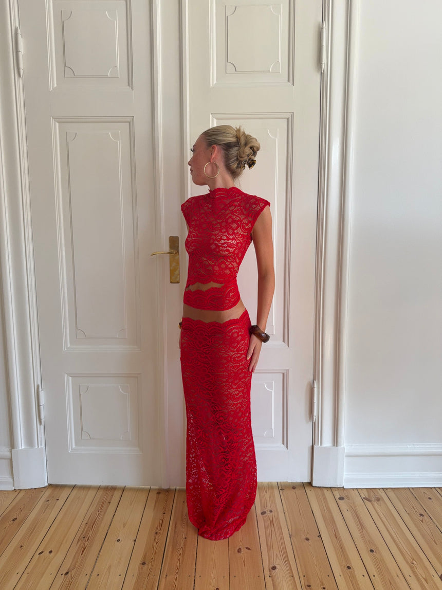 Marisol nederdel i blonde - Rød