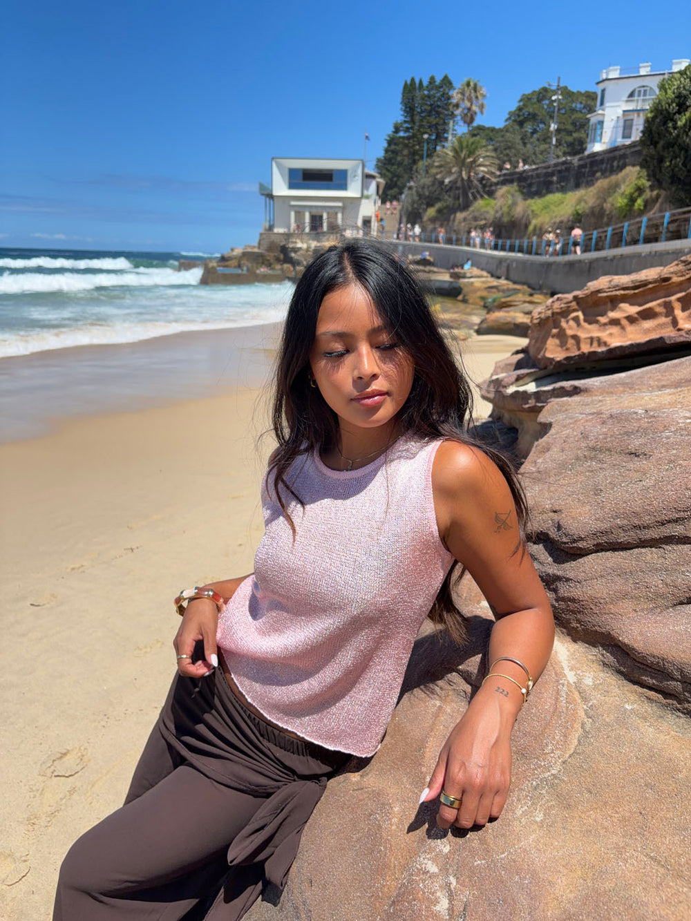 Silja top i glitter - Lyserød