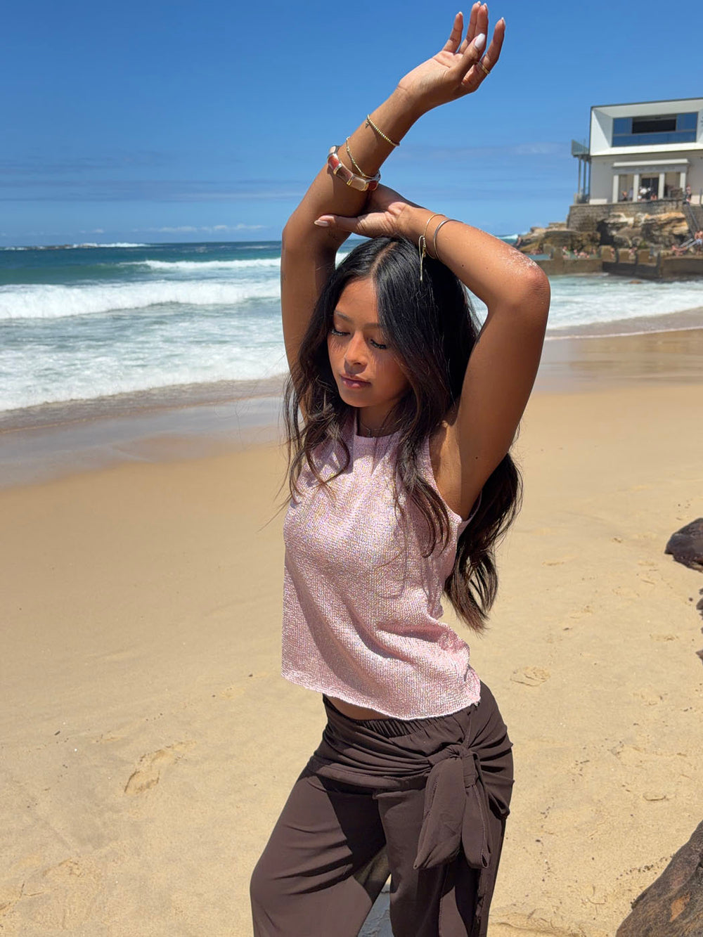 Silja top i glitter - Lyserød