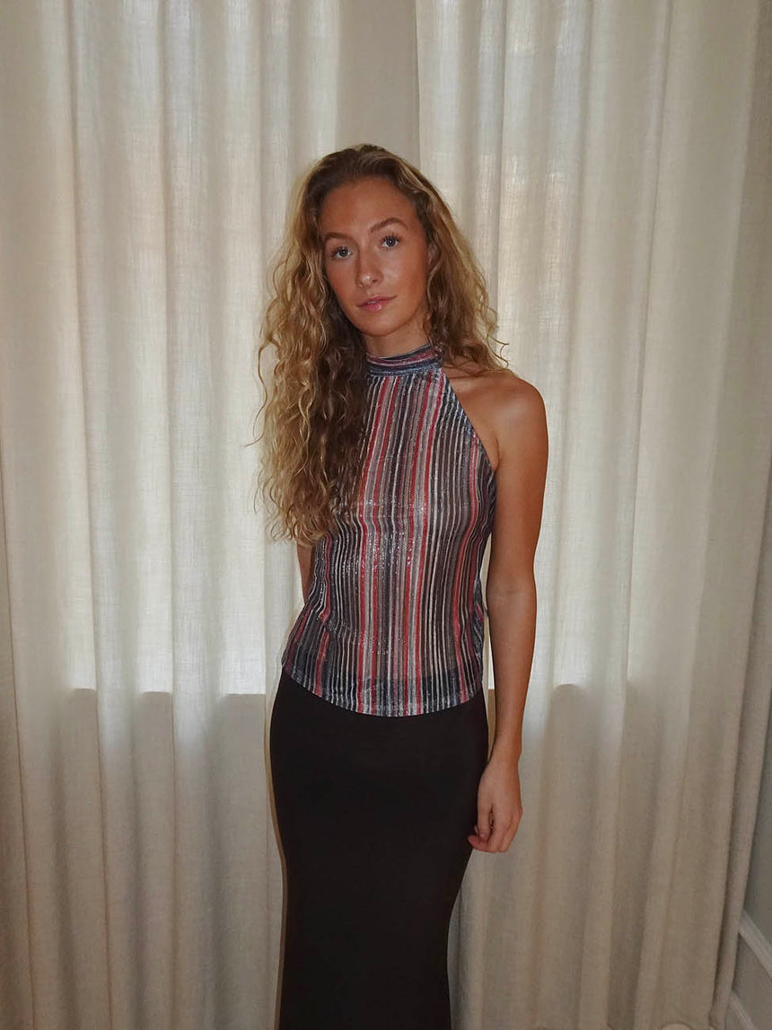 Bellaline top i glitter med åben ryg - Multifarvet