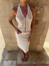 Sasseline halterneck top i mesh med prikker - Hvid