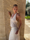 Sasseline halterneck top i mesh med prikker - Hvid