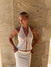 Sasseline halterneck top i mesh med prikker - Hvid
