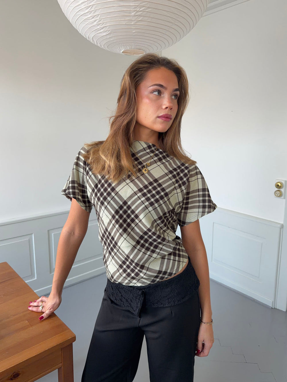 Ea top med åben ryg - Brun/grøn