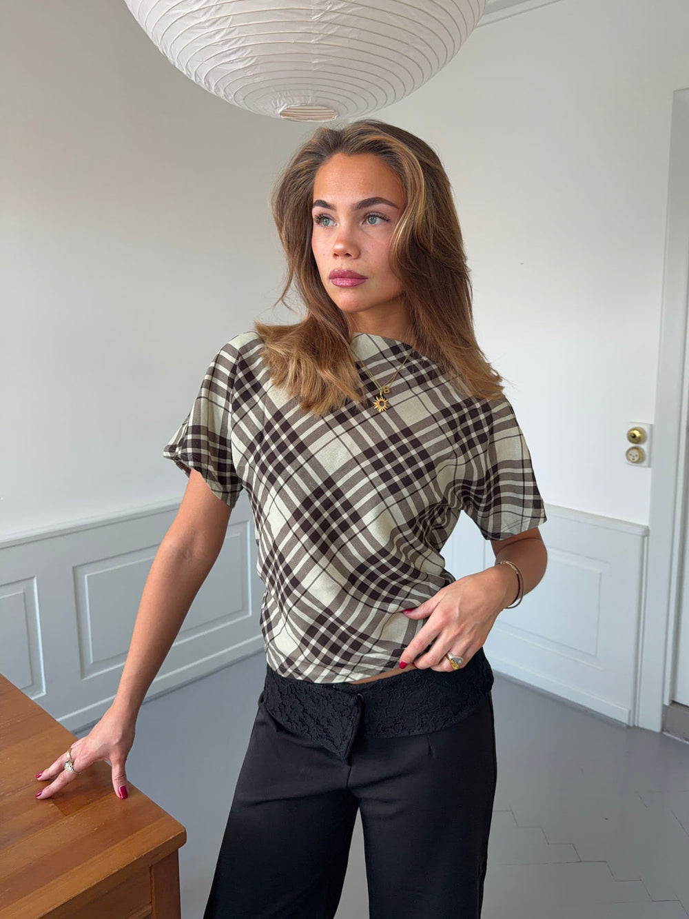 Ea top med åben ryg - Brun/grøn