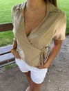 Silviana bluse med bindedetalje - Beige