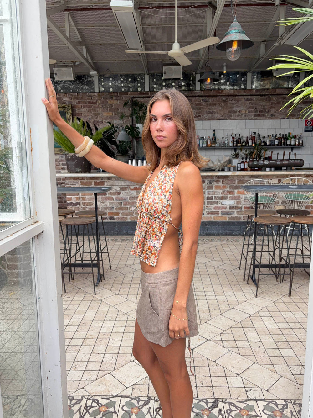 Axelle top med blomster - Orange/multifarvet