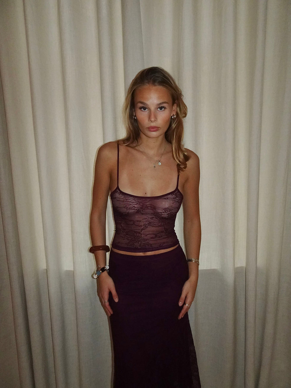 Nadja top med blonder - Lilla