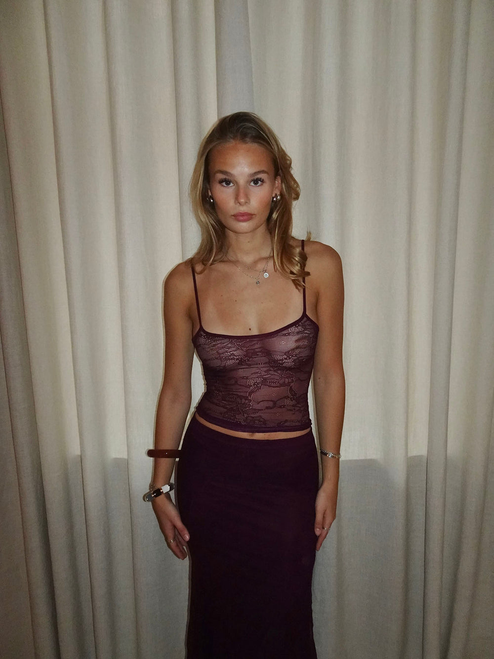 Nadja top med blonder - Lilla