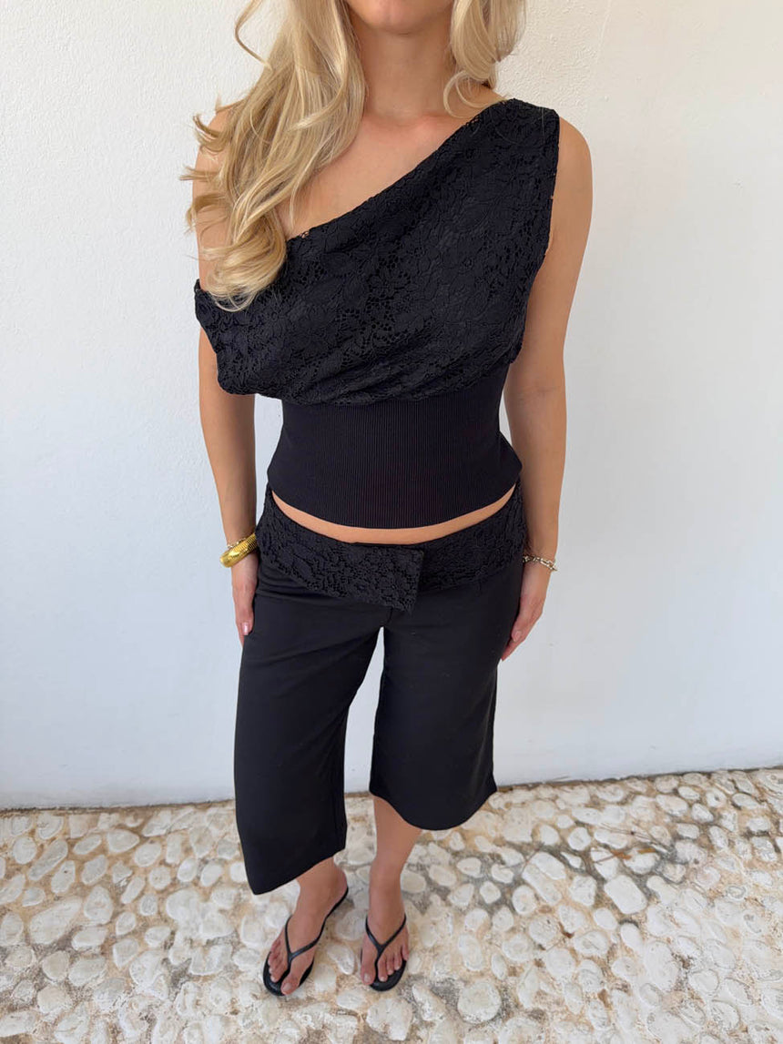 Kimmie top med blonder - Sort