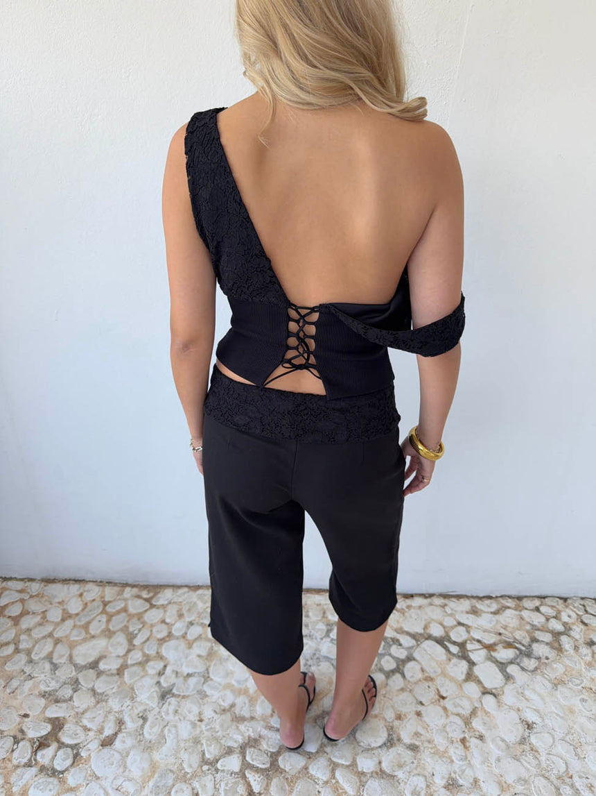 Kimmie top med blonder - Sort