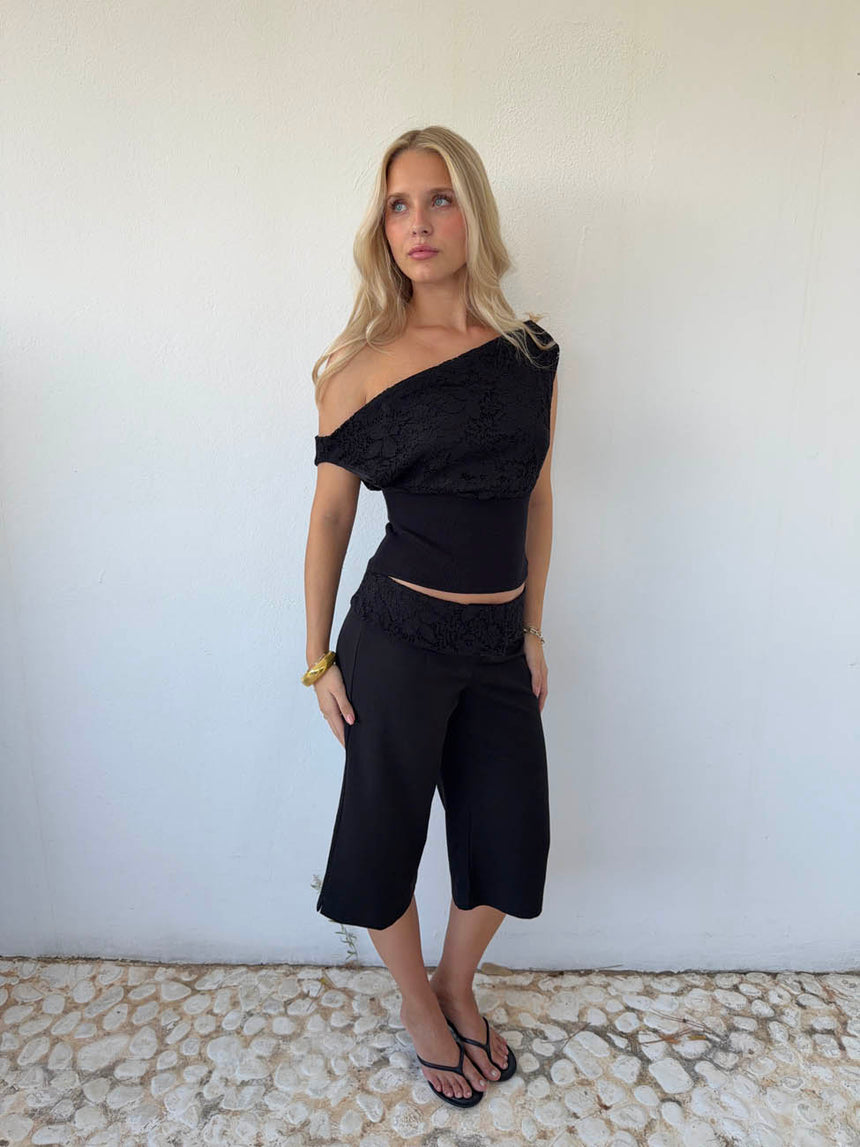 Kimmie top med blonder - Sort