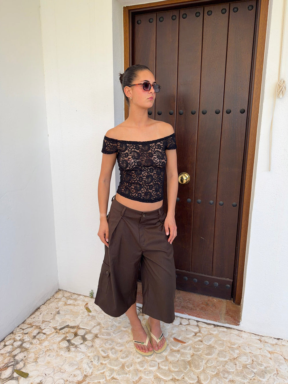 Sula off shoulder top i blonde - Sort