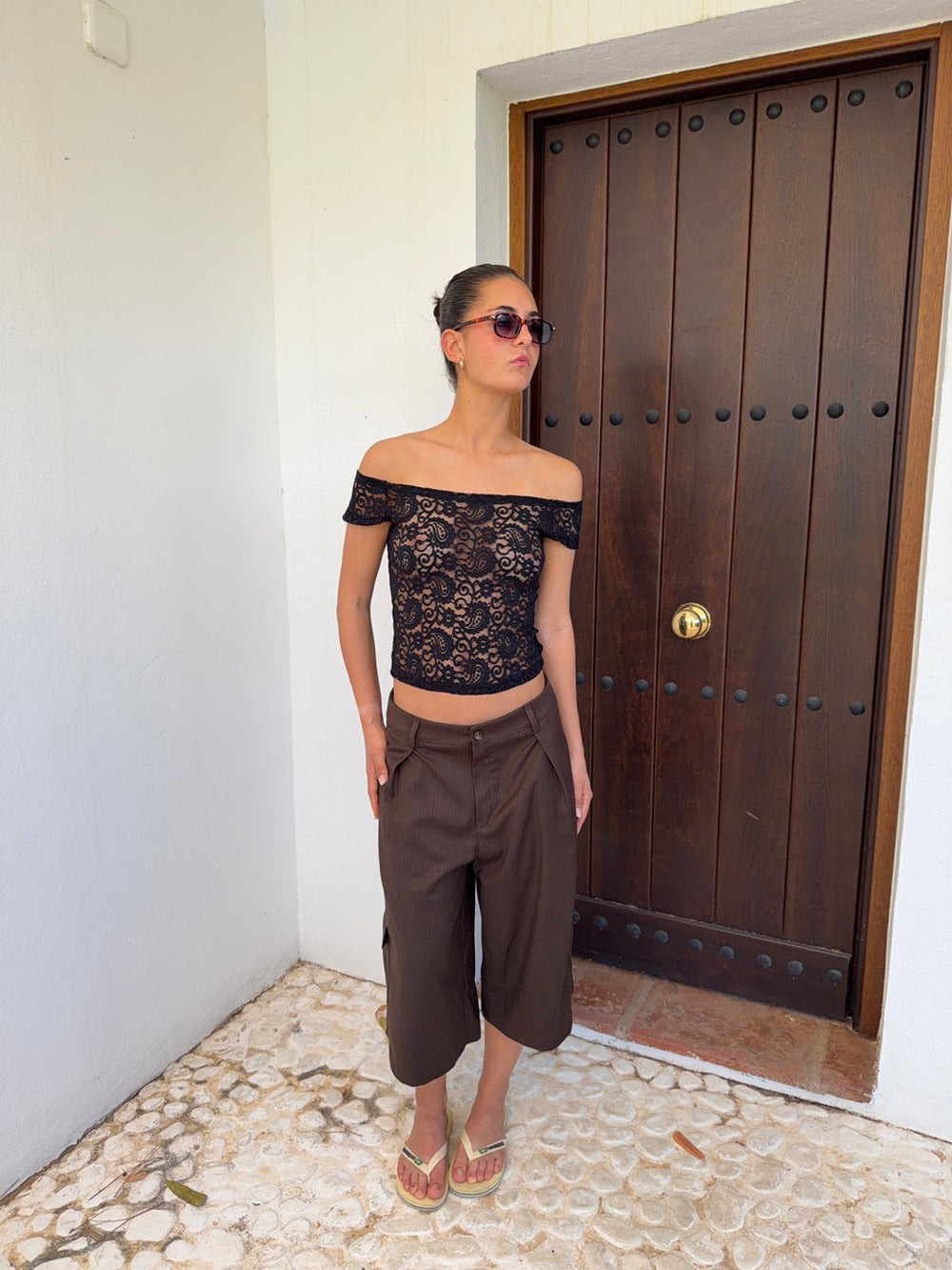 Sula off shoulder top i blonde - Sort