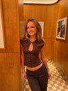 Malin Tomkins top med cut-out - Brun
