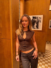 Malin Tomkins top med cut-out - Brun