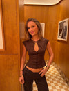 Malin Tomkins top med cut-out - Brun