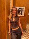 Malin Tomkins top med cut-out - Brun