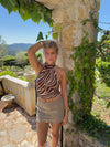 Zira top med dyre print - Brun/beige