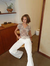 Leonorita top med ternet mønster - Beige/brun