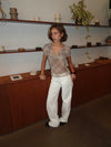 Leonorita top med ternet mønster - Beige/brun