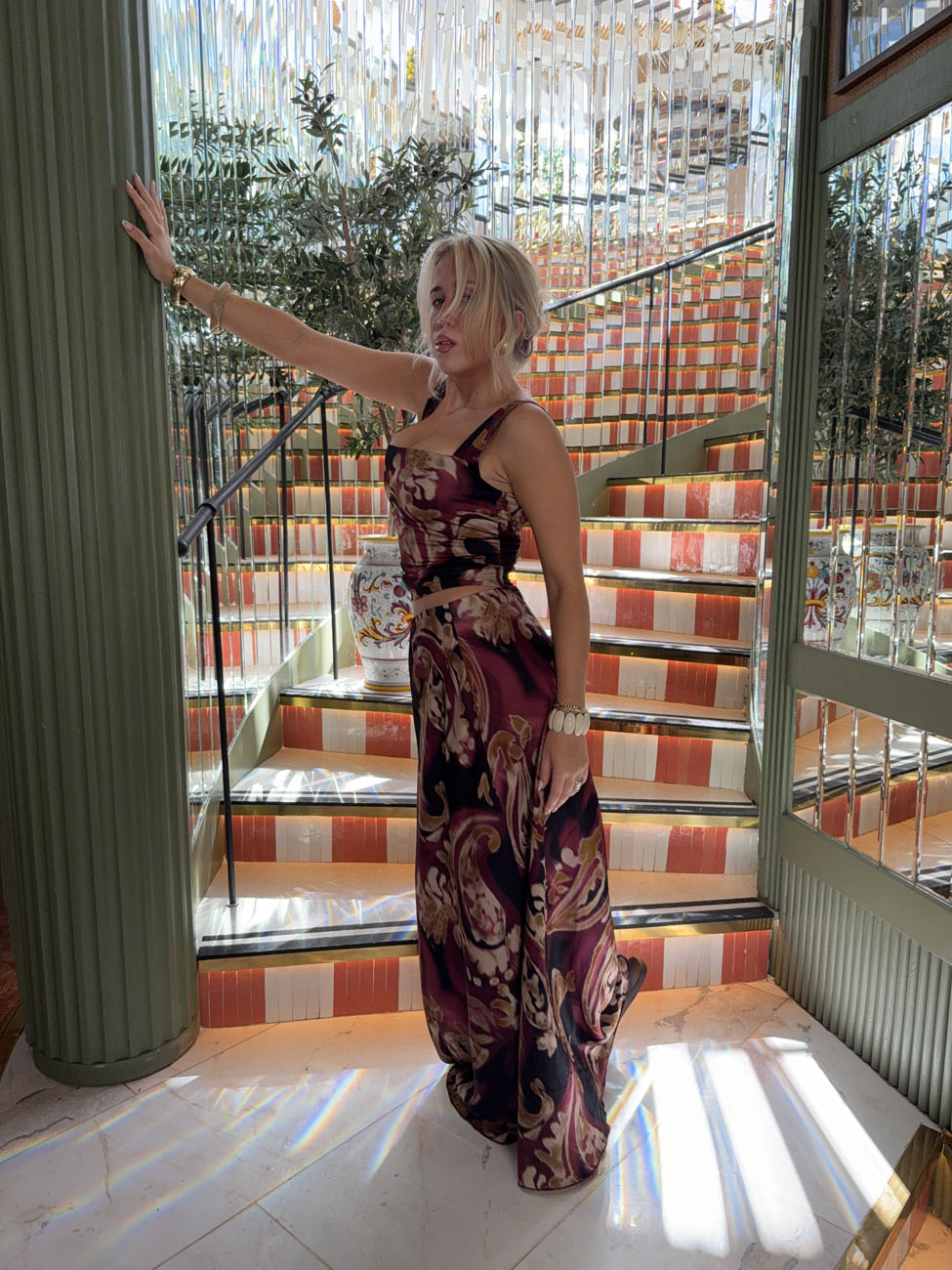 Tilyana top med mønster - Sort/beige/lilla