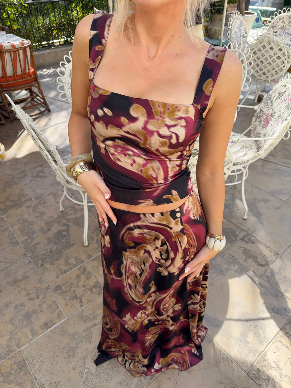 Tilyana top med mønster - Sort/beige/lilla