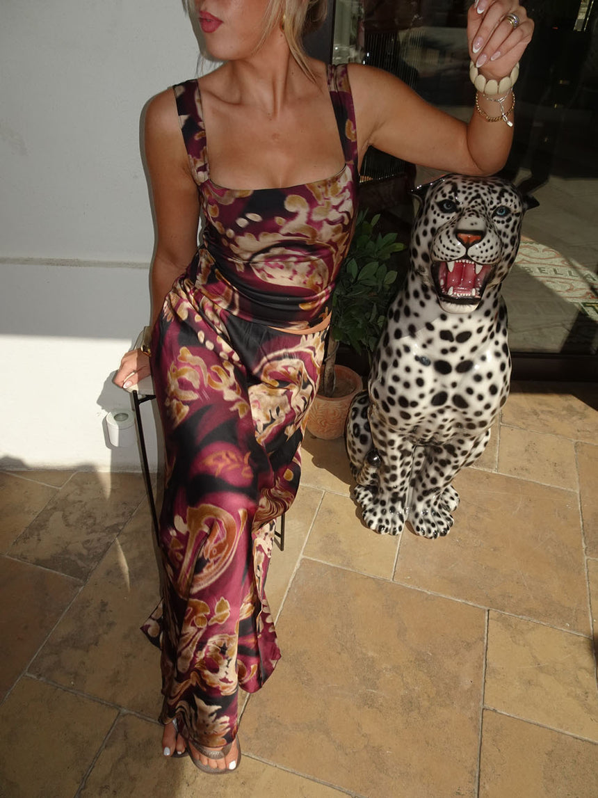 Tilyana top med mønster - Sort/beige/lilla