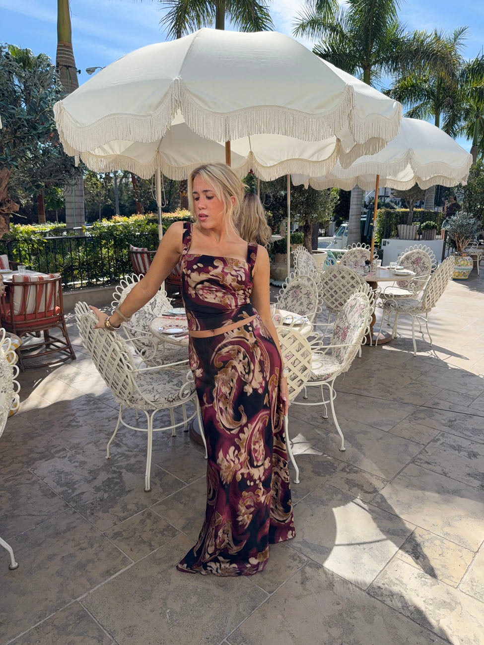 Tilyana top med mønster - Sort/beige/lilla