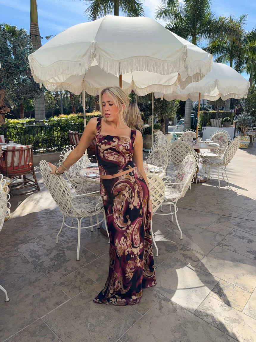 Tilyana top med mønster - Sort/beige/lilla