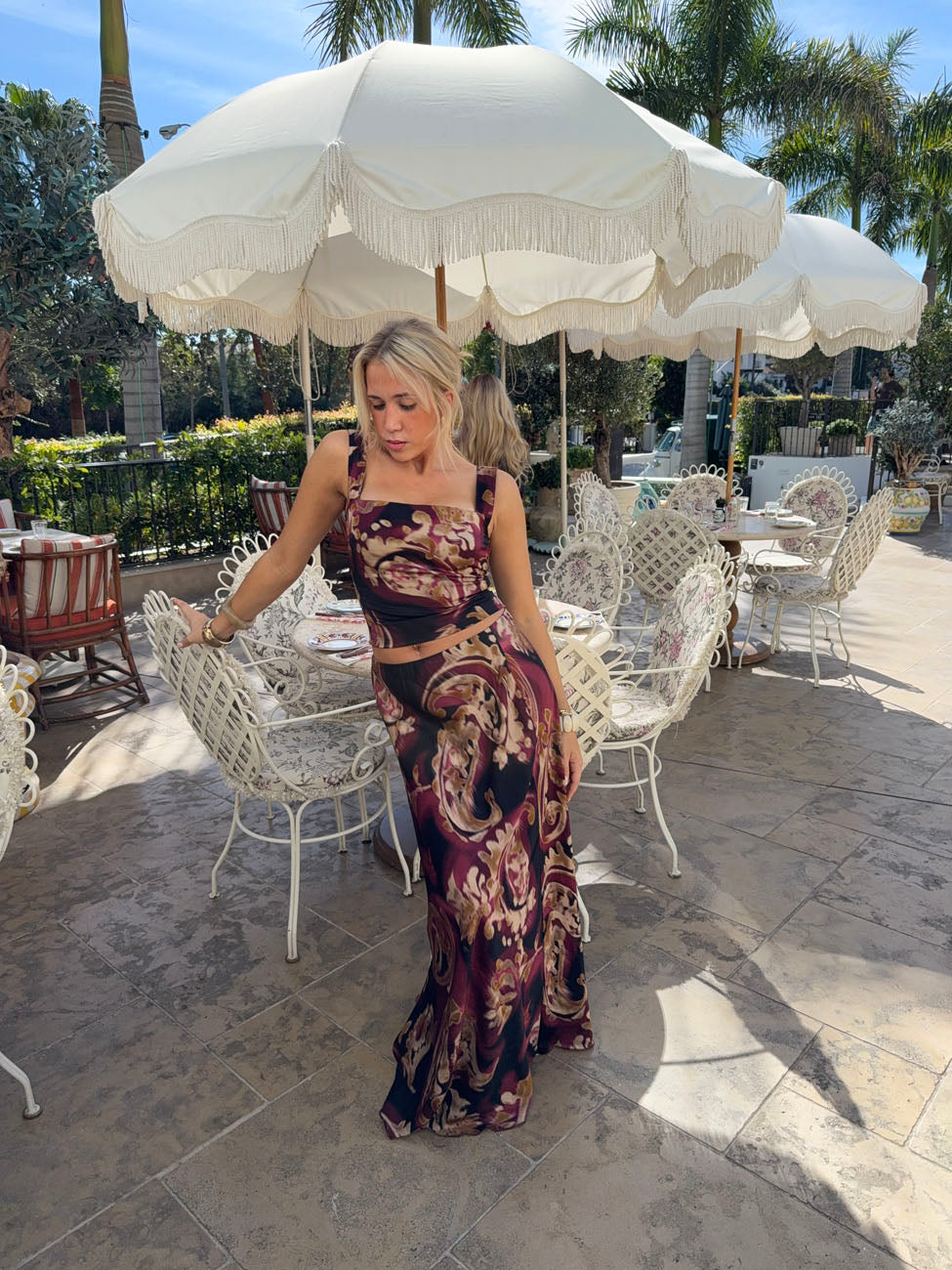 Tilyana top med mønster - Sort/beige/lilla