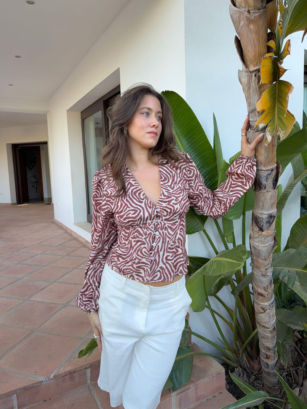 Alissa bluse med mønster - Rød/hvid