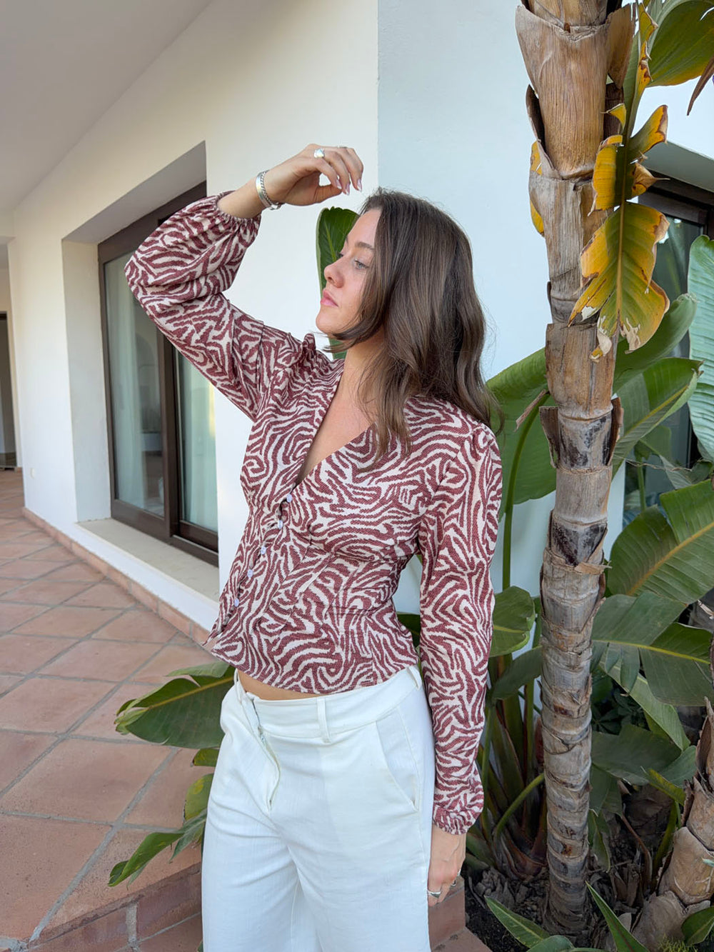 Alissa bluse med mønster - Rød/hvid