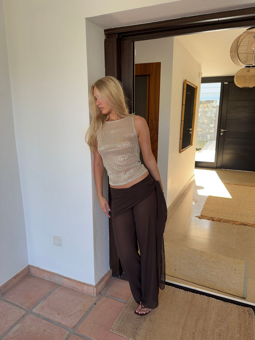 Wendy top med pallietter - Champagne/beige