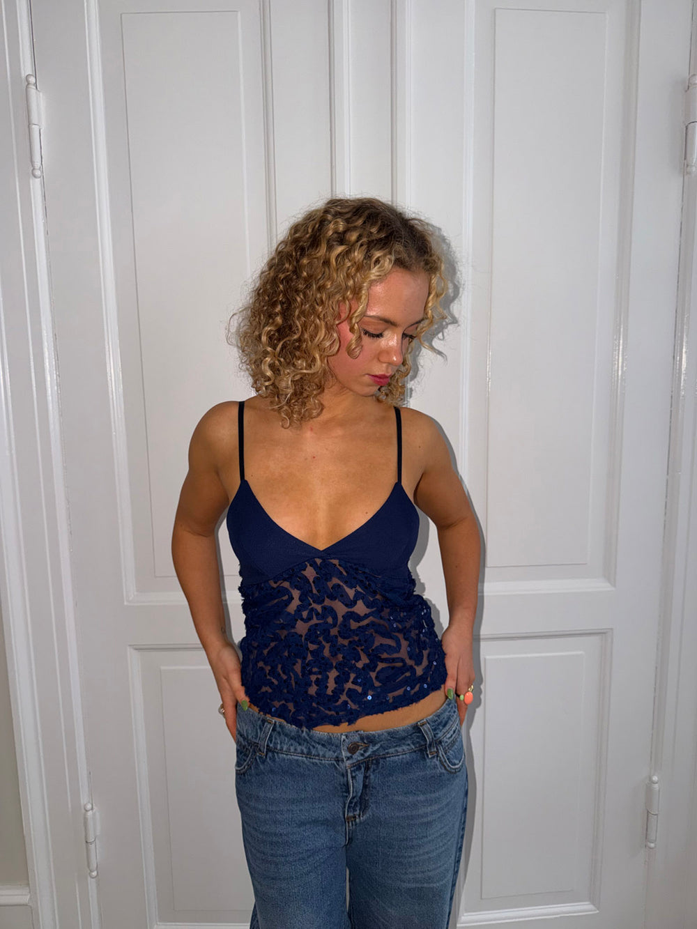 Lenia top med palietter - Navy
