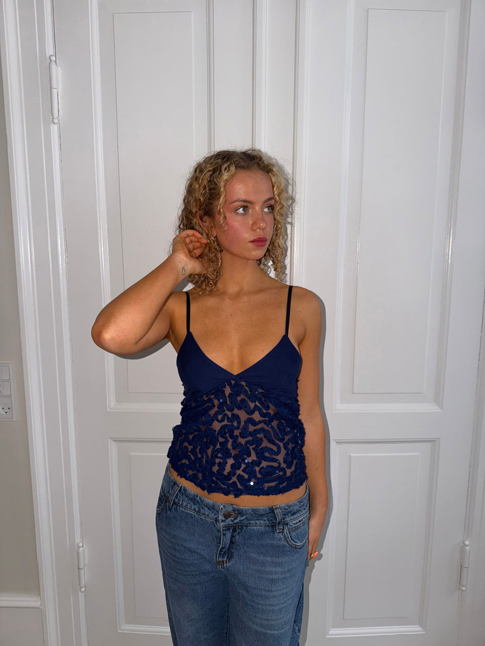 Lenia top med palietter - Navy