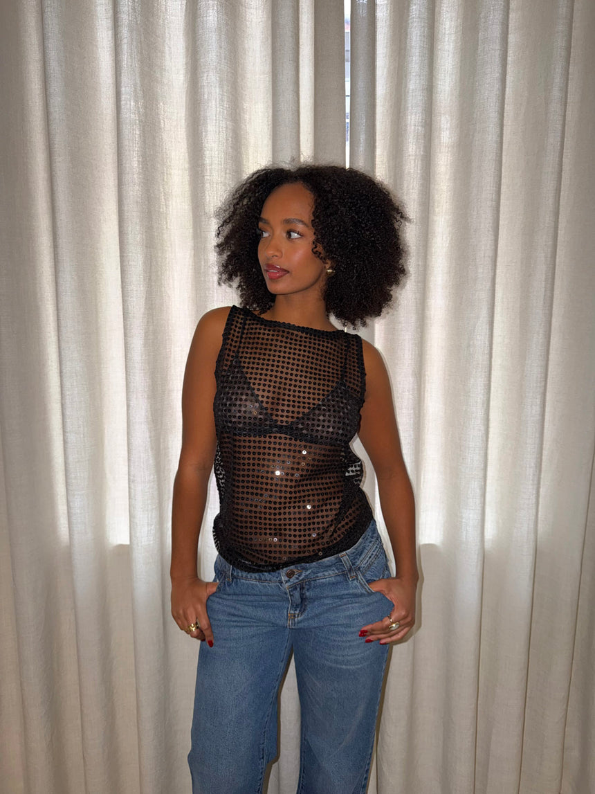 Isobel top med pallietter - Sort