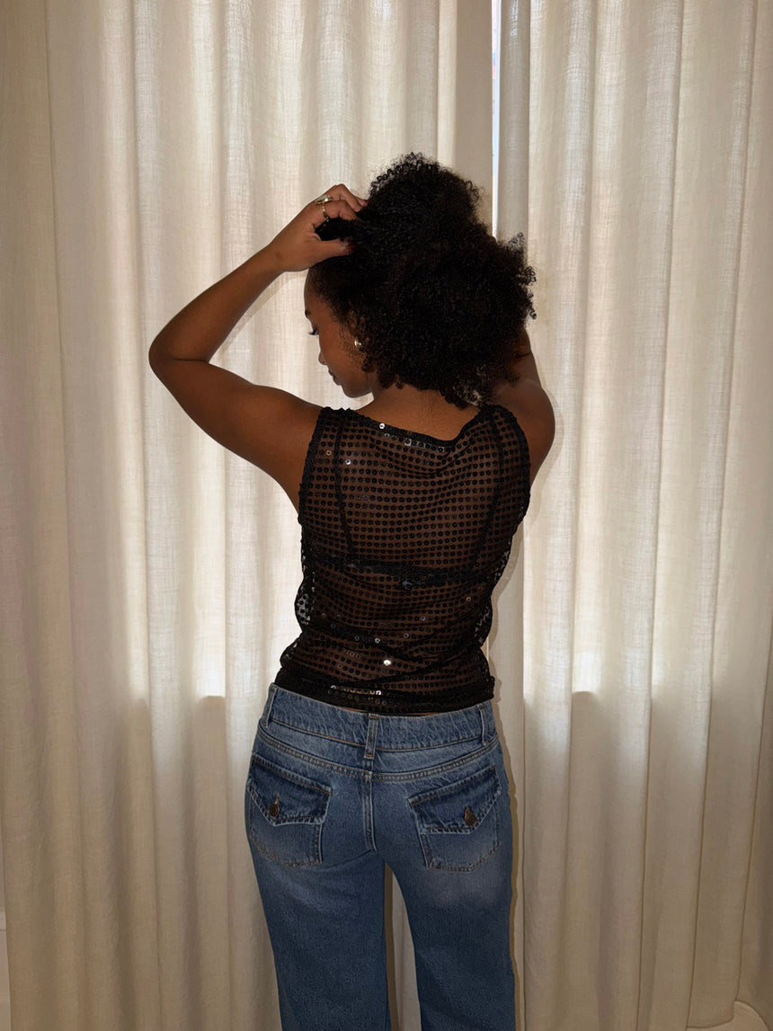 Isobel top med pallietter - Sort