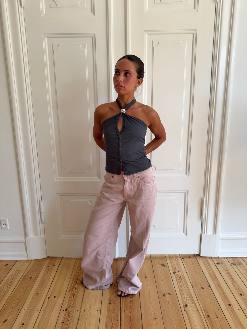 Loulou top med perle detalje - Grå