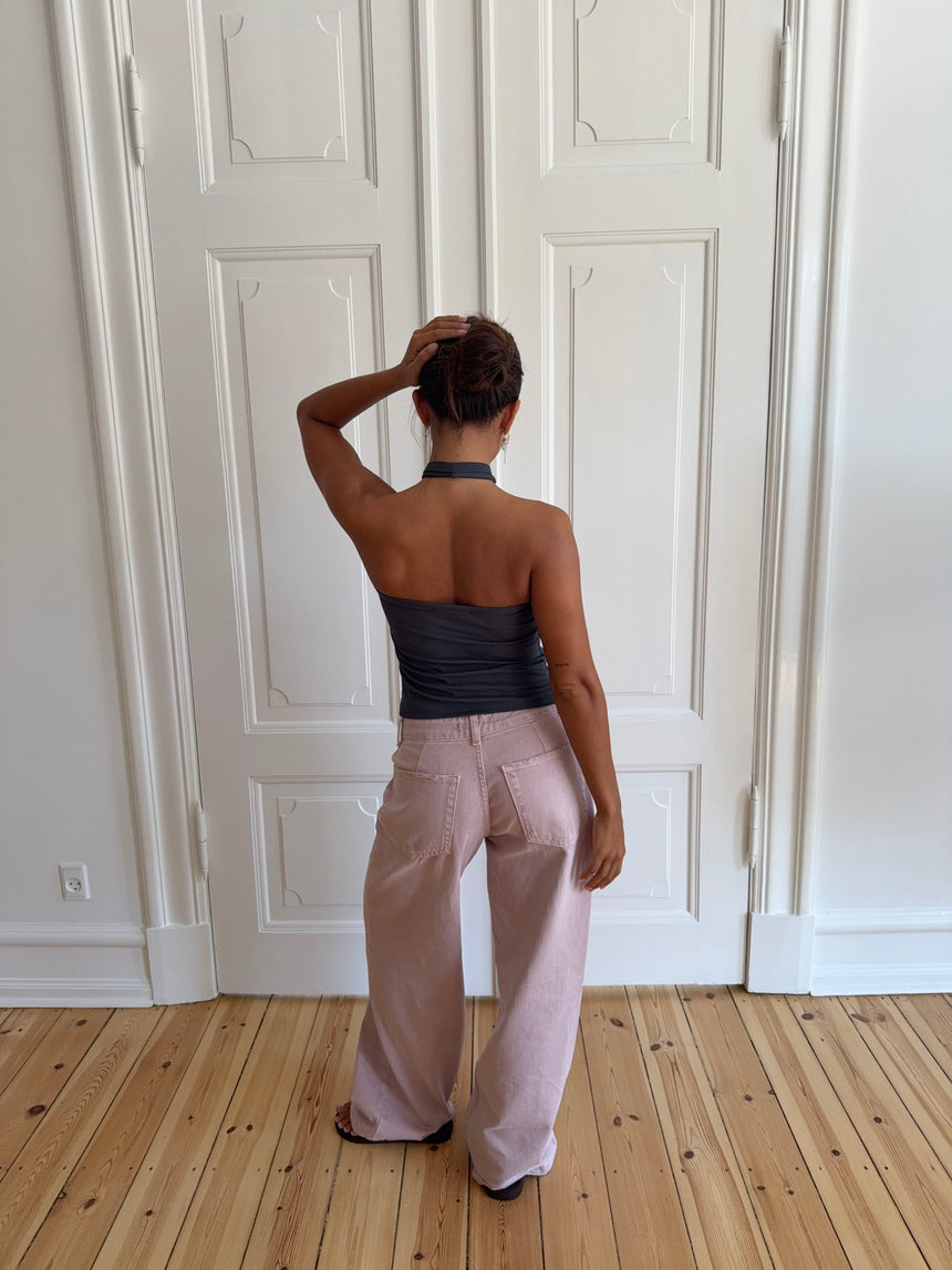 Loulou top med perle detalje - Grå