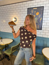 Lily top med polkaprikker - Brun/gul