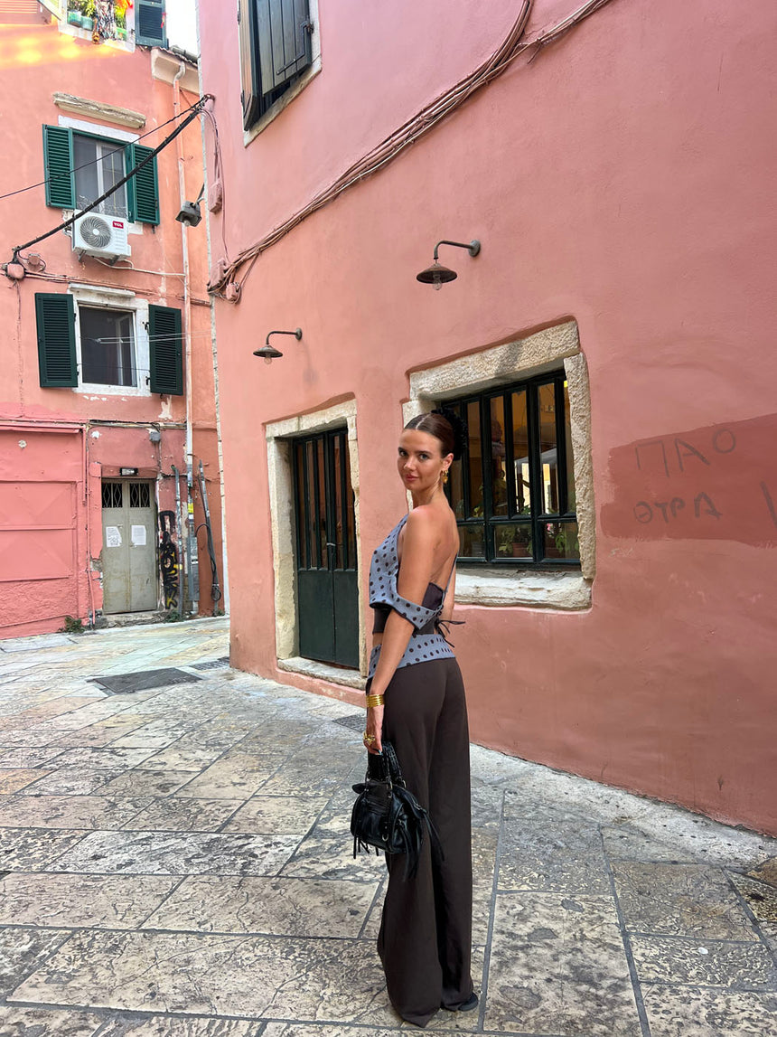 Polkaprikket sæt - Brun