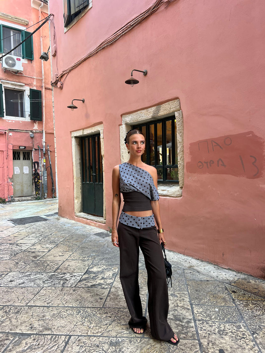 Polkaprikket sæt - Brun