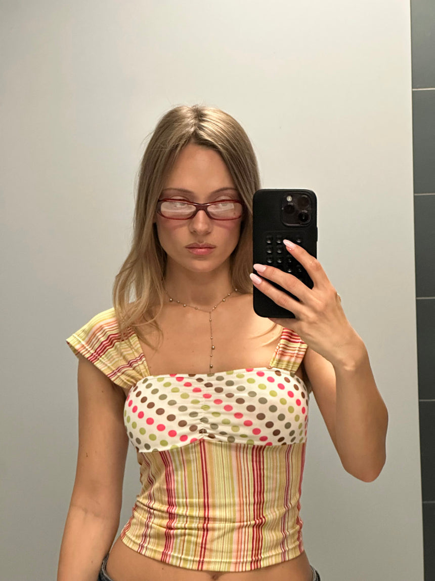 Malia top med polkaprikker og striber - Multifarvet