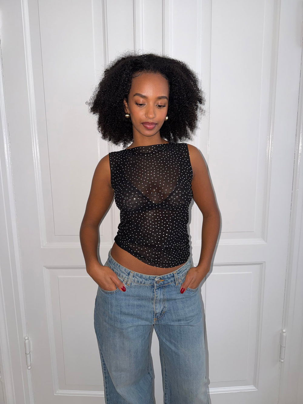 Natasja top med rhinsten - Sort