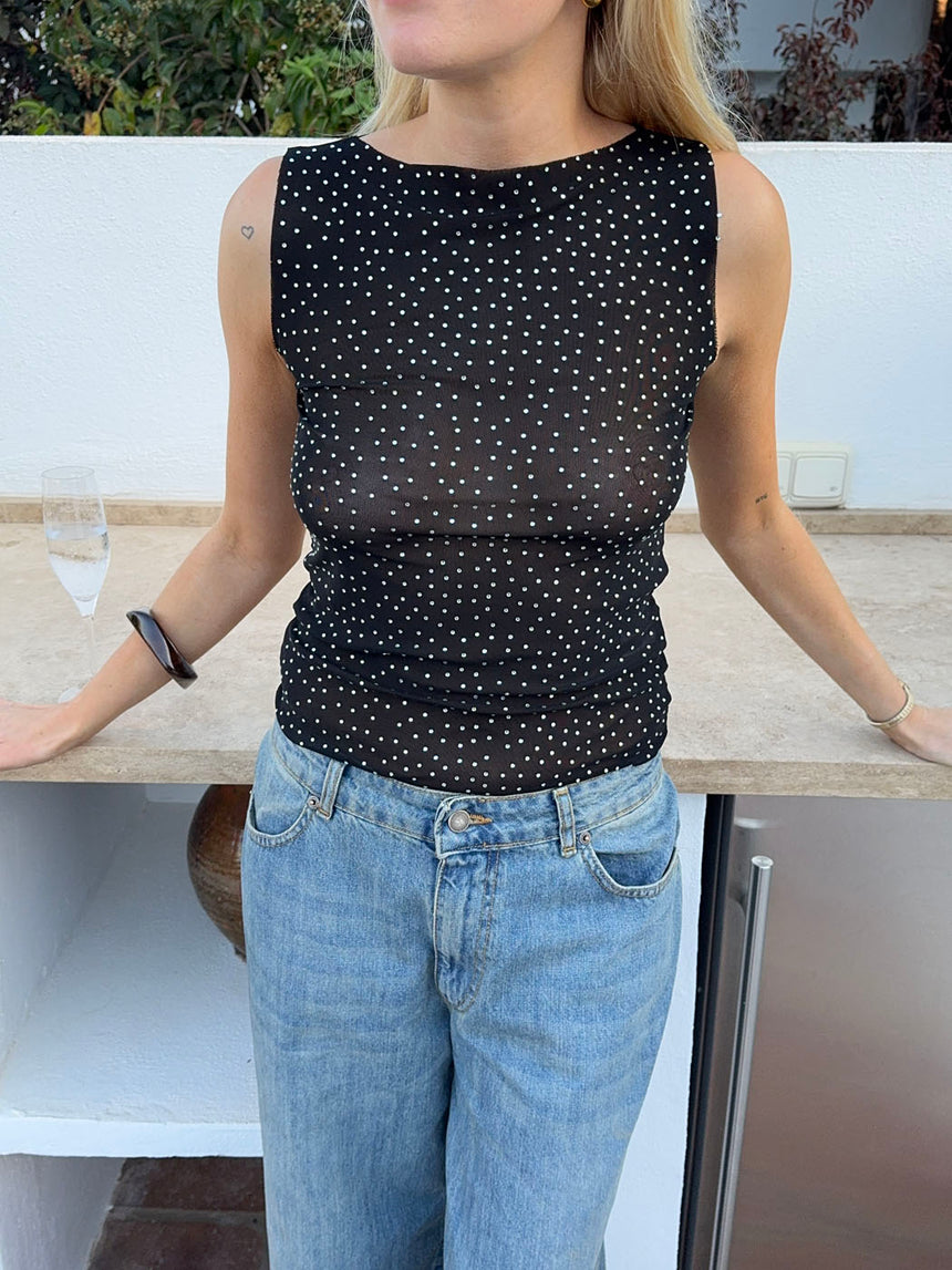 Natasja top med rhinsten - Sort