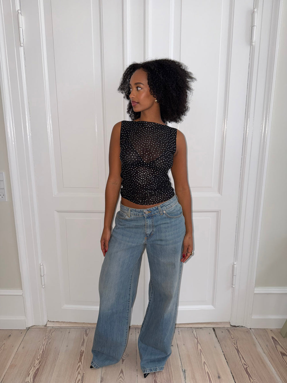 Natasja top med rhinsten - Sort